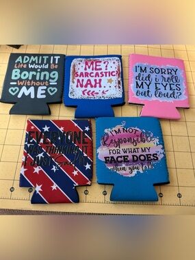 Hot off the press! Set of 5 Graphic Can Cooler Koozies